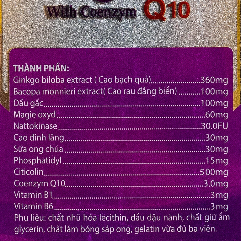 Viên uống Ginkgo Natto With Coenzym Q10 360mg USA giúp tăng cường lưu thông máu (100 viên)