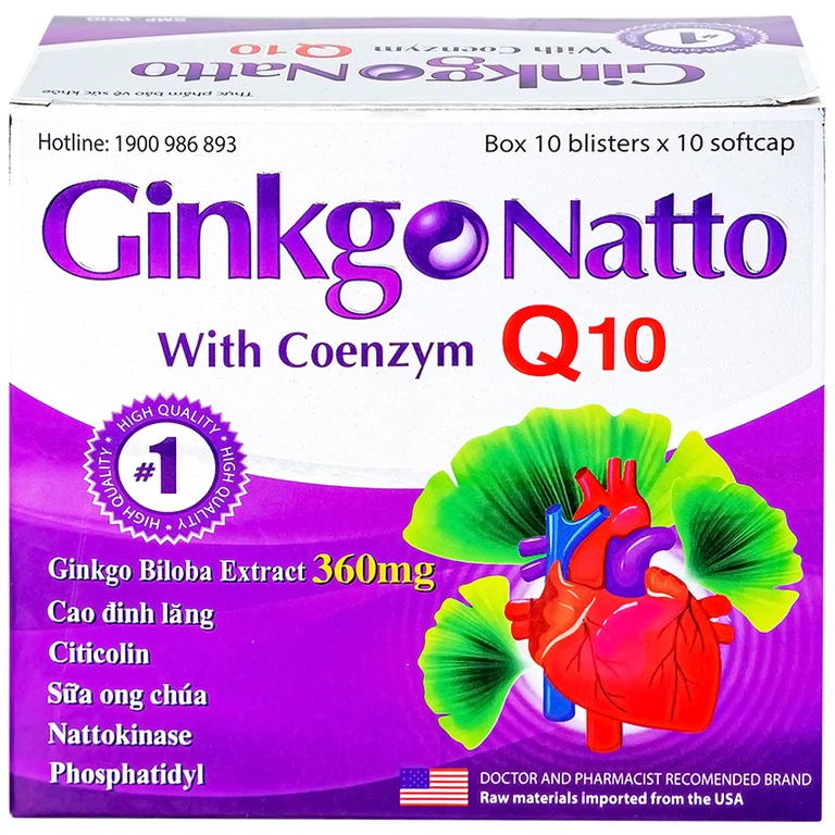 Viên uống Ginkgo Natto With Coenzym Q10 360mg USA giúp tăng cường lưu thông máu (100 viên)