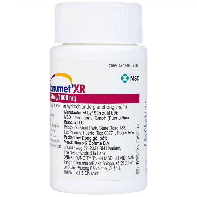 Viên nén Janumet XR 50mg/1000mg MSD điều trị đái tháo đường típ 2 (14 viên)