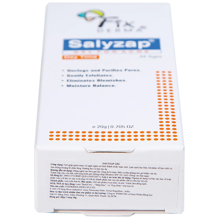 Gel Fixderma Salyzap Day Time giảm mụn, ngăn ngừa hình thành nhân mụn mới (20g)