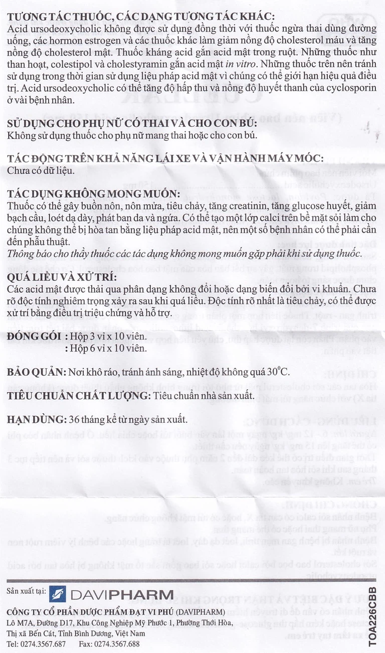 Thuốc Cuellar 150mg Davi Pharm dùng để hòa tan các sỏi cholesterol mật (6 vỉ x 10 viên)