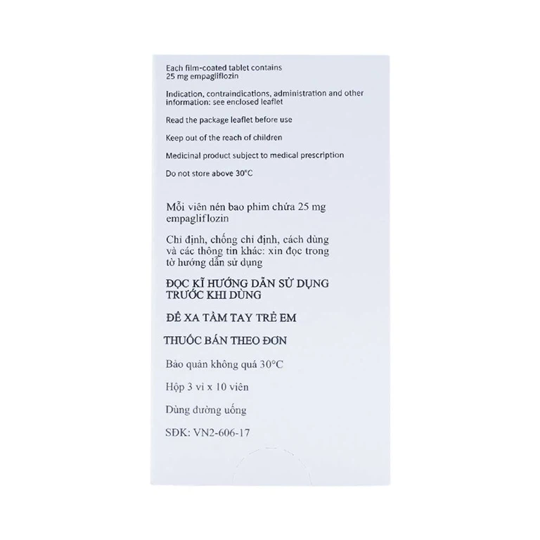 Viên nén Jardiance 25mg Boehringer điều trị đái tháo đường típ 2 (3 vỉ x 10 viên)