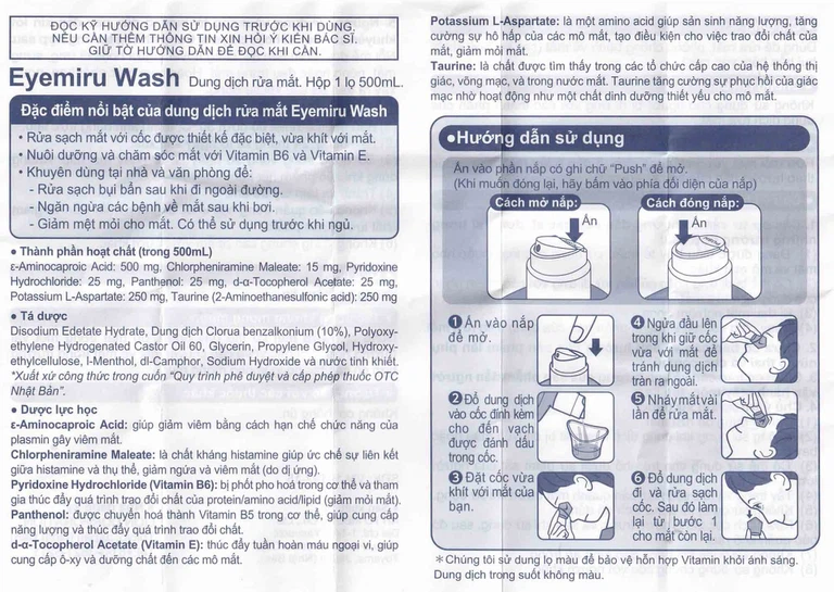 Dung dịch rửa mắt Eyemiru Wash Nitto Medic phòng chống bệnh về mắt (500ml)