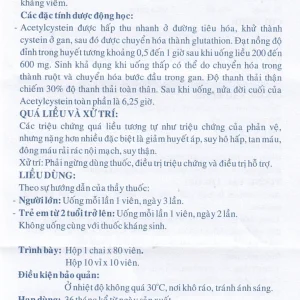 Thuốc Acetylcystein 200mg Nadyphar tiêu nhầy trong bệnh viêm phế quản, bệnh nhầy nhớt (10 vỉ x 10 viên)