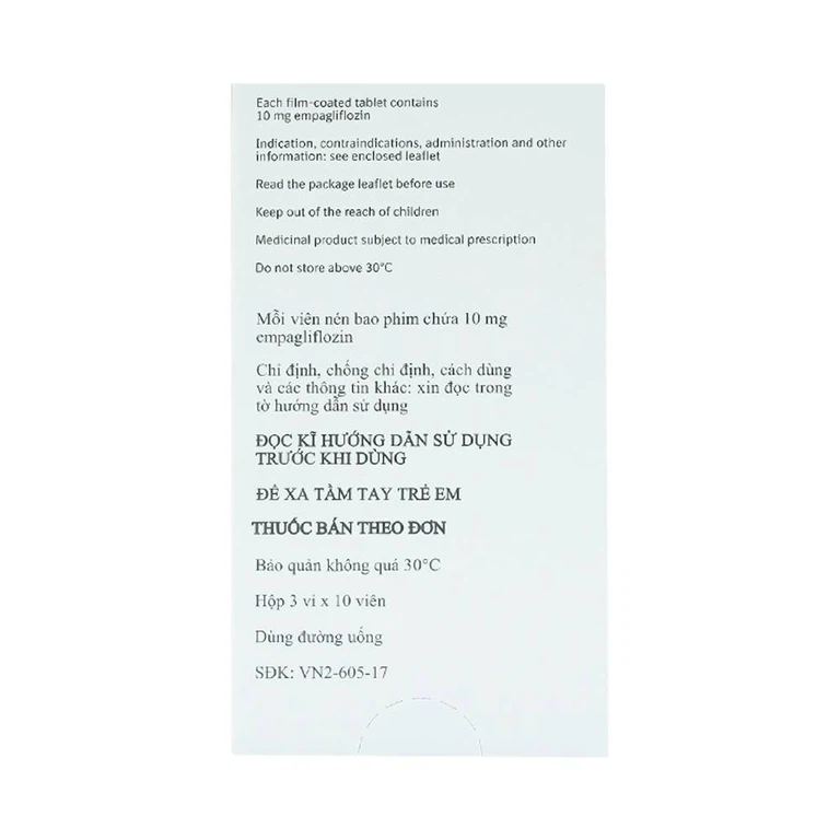 Viên nén Jardiance 10mg Boehringer điều trị đái tháo đường típ 2, suy tim, bệnh thận mạn tính (3 vỉ x 10 viên)