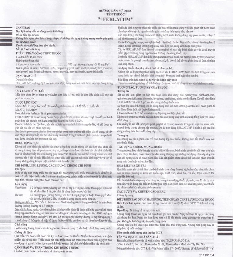 Dung dịch Ferlatum Fol Italfarmco điều trị thiếu sắt (10 lọ)