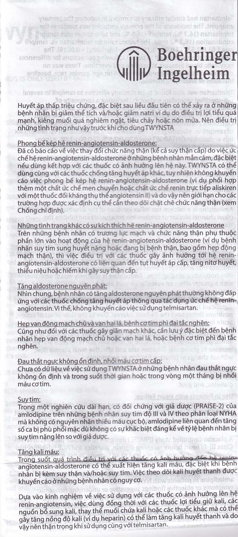 Thuốc Twynsta 40mg/5mg Boehringer điều trị tăng huyết áp vô căn (14 vỉ x 7 viên)