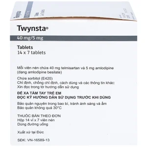 Thuốc Twynsta 40mg/5mg Boehringer điều trị tăng huyết áp vô căn (14 vỉ x 7 viên)