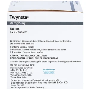 Thuốc Twynsta 40mg/5mg Boehringer điều trị tăng huyết áp vô căn (14 vỉ x 7 viên)