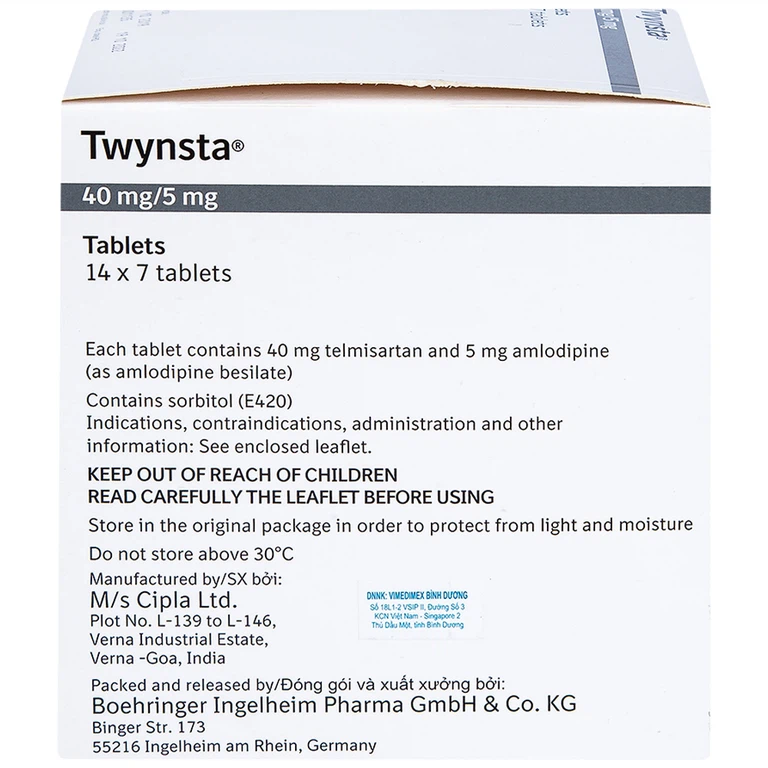 Thuốc Twynsta 40mg/5mg Boehringer điều trị tăng huyết áp vô căn (14 vỉ x 7 viên)