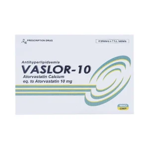 Thuốc Vaslor 10 Davi Pharm giảm cholesterol và triglycerid trong máu (4 vỉ x 7 viên)