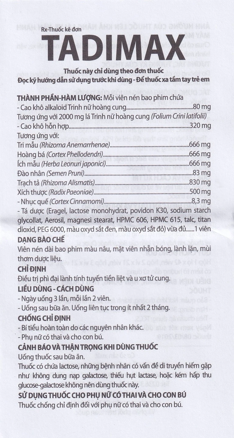 Thuốc Tadimax Danapha điều trị phì đại lành tính tuyến tiền liệt và u xơ tử cung (2 vỉ x 21 viên)