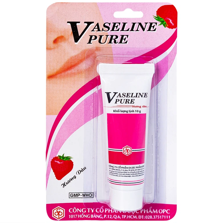 Kem dưỡng ẩm Vaseline Pure OPC hương dâu phòng nứt môi, khô môi, nứt da bàn chân, bàn tay (10g)