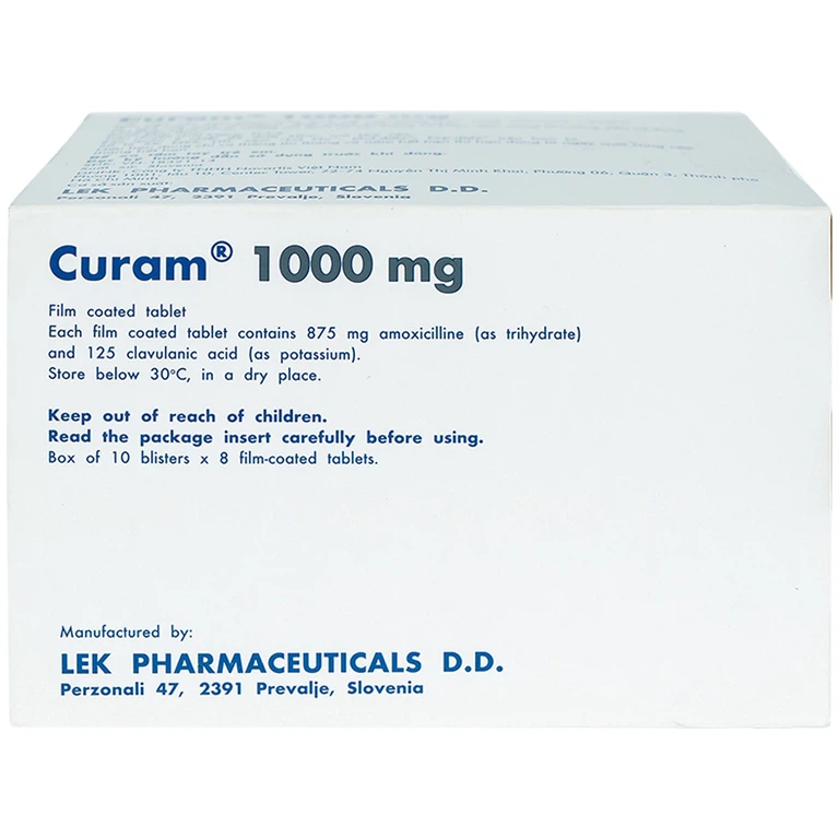 Thuốc Curam 1000mg Sandoz điều trị nhiễm khuẩn (10 vỉ x 8 viên)