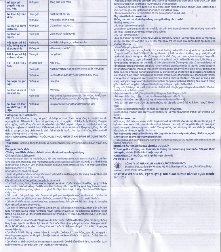 Thuốc Doaspin 81mg Domesco dự phòng huyết khối tim mạch và mạch não (100 viên)