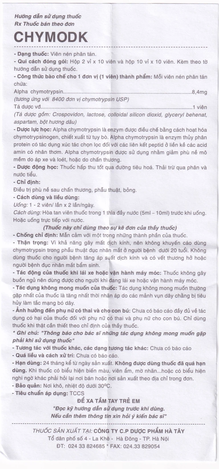 Thuốc Chymodk 8.4mg Hataphar điều trị phù nề sau chấn thương, phẫu thuật, bỏng (2 vỉ x 10 viên)