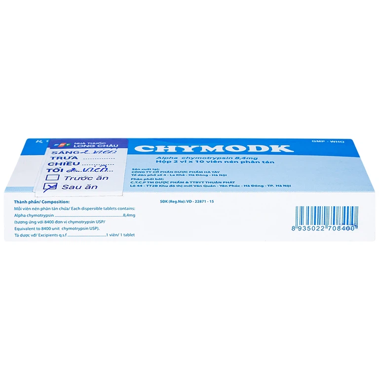 Thuốc Chymodk 8.4mg Hataphar điều trị phù nề sau chấn thương, phẫu thuật, bỏng (2 vỉ x 10 viên)