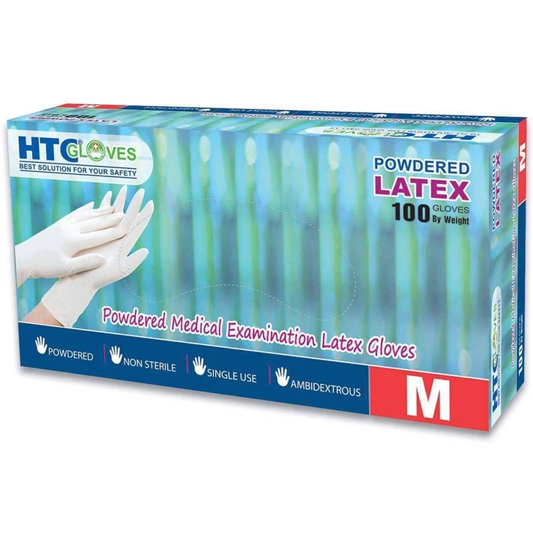 Găng tay cao su y tế có bột HTC Gloves Latex Size M (100 chiếc)