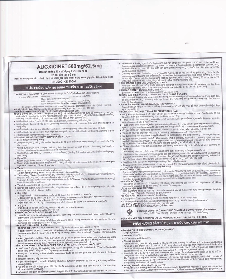 Thuốc Augxicine 500mg/62.5mg Jersey điều trị viêm amidan, viêm xoang (10 gói x 1000mg)
