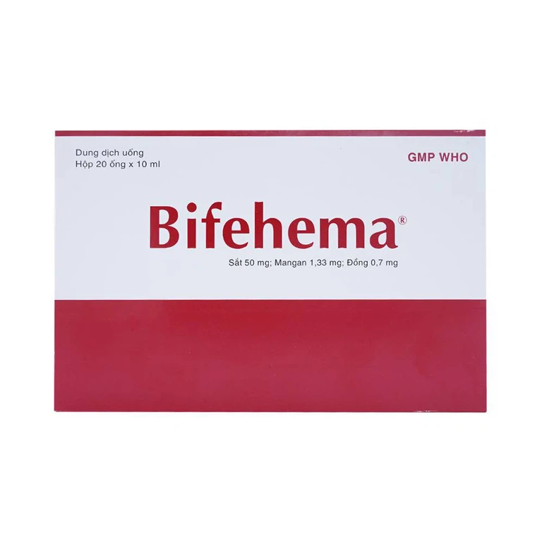 Dung dịch Bifehema Bidiphar điều trị thiếu máu do thiếu sắt (20 ống x 10ml)
