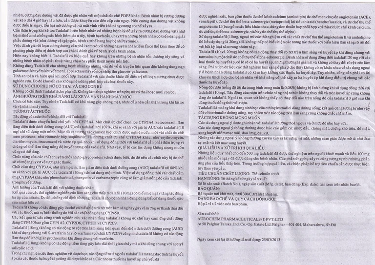 Thuốc Tadachem-20 Aurochem điều trị rối loạn cương dương (2 vỉ x 2 viên)