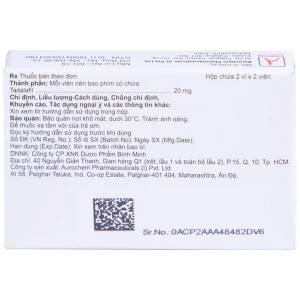 Thuốc Tadachem-20 Aurochem điều trị rối loạn cương dương (2 vỉ x 2 viên)