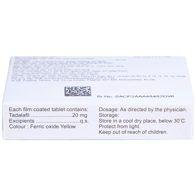 Thuốc Tadachem-20 Aurochem điều trị rối loạn cương dương (2 vỉ x 2 viên)