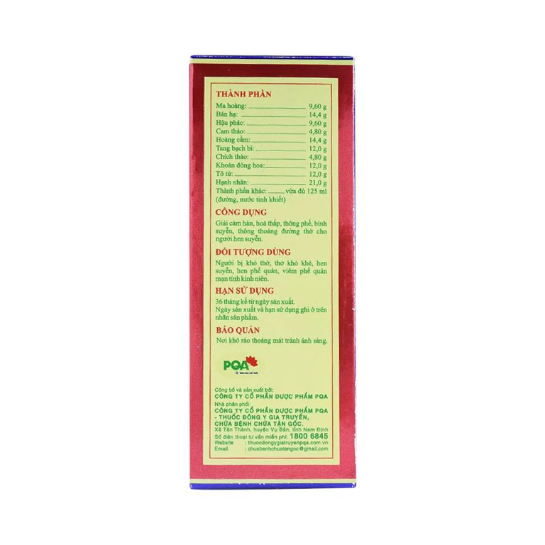 Siro PQA dùng cho người hen suyễn (125ml)