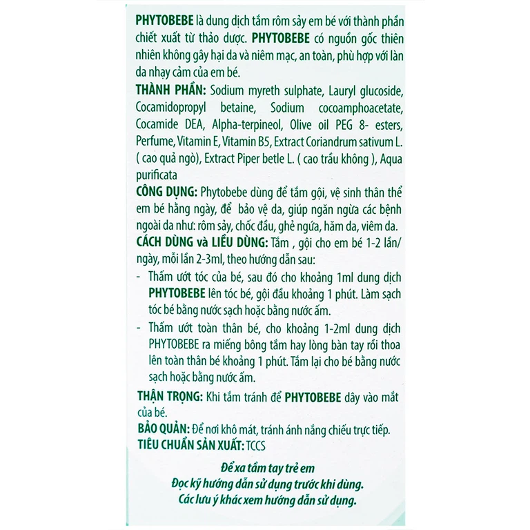 Dung dịch tắm rôm sảy em bé PhytoBeBe Opodis Pharma (250ml)