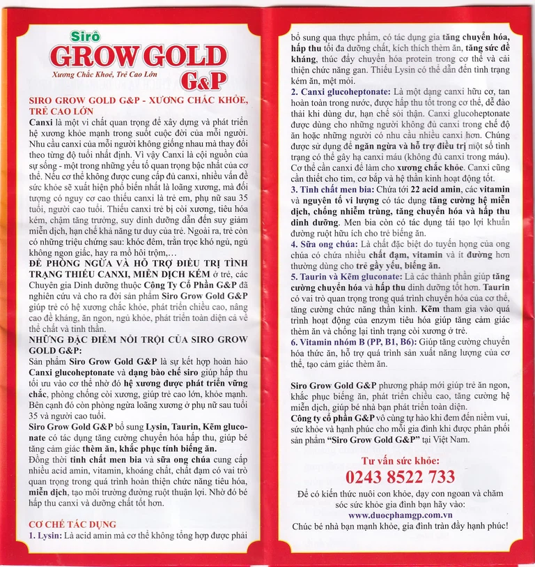 Siro Grow Gold G&P giúp ăn ngon, khắc phục biếng ăn, phát triển chiều cao (20 ống x 10ml)