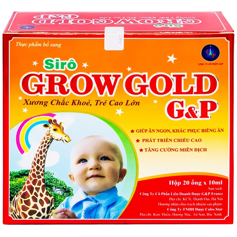 Siro Grow Gold G&P giúp ăn ngon, khắc phục biếng ăn, phát triển chiều cao (20 ống x 10ml)