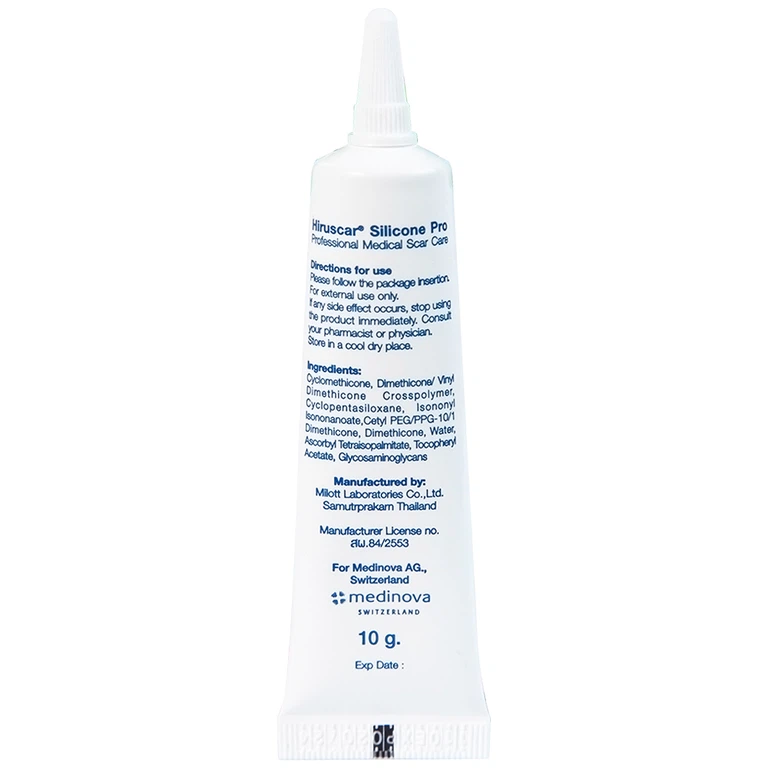 Kem bôi dạng gel Hiruscar Silicone Pro Medinova mờ sẹo, giảm ngứa và khó chịu liên quan đến sẹo (10g)