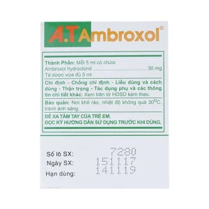 Dung dịch uống A.T Ambroxol 30mg An Thiên làm loãng nhầy trong bệnh viêm phế quản, hen phế quản (30 ống x 5ml)