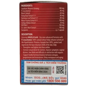 Viên uống sâm Angela Gold Ecogreen hỗ trợ làn da căng sáng, tăng cường sinh lý nữ (15 viên)