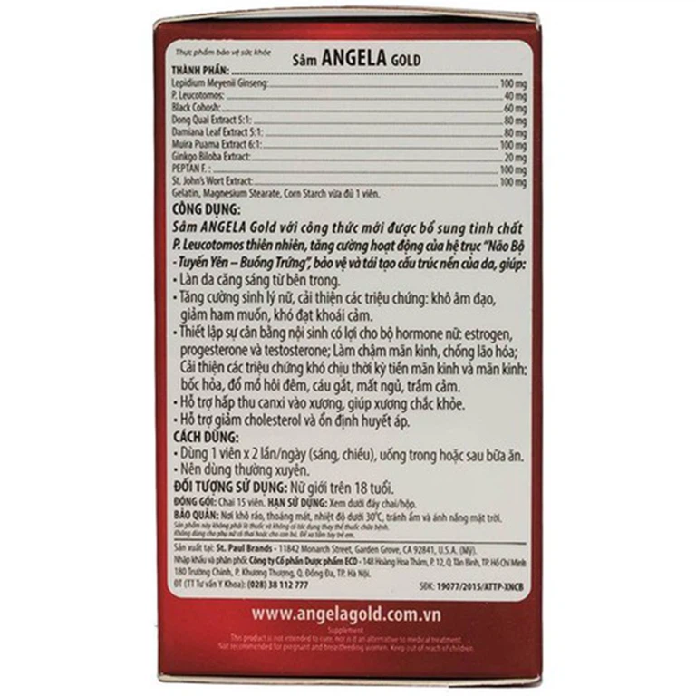 Viên uống sâm Angela Gold Ecogreen hỗ trợ làn da căng sáng, tăng cường sinh lý nữ (15 viên)