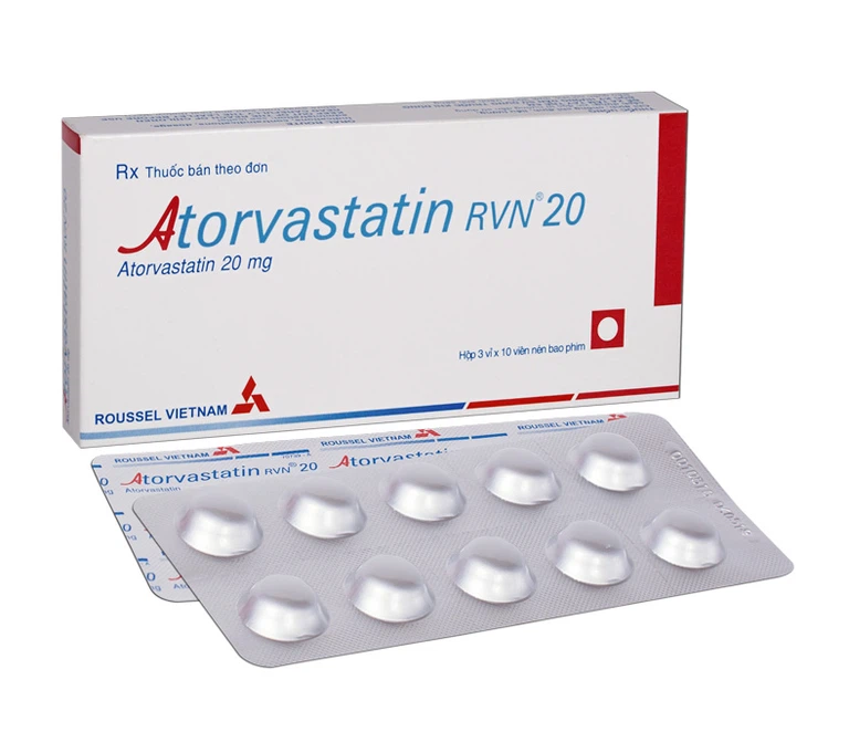Thuốc Atorvastatin RVN 20 Roussel giảm cholesterol toàn phần (3 vỉ x 10 viên)