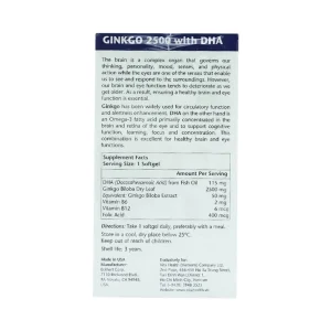 Viên uống Ginkgo 2500 With DHA VitaHealth hỗ trợ chức năng não bộ, tăng cường khả năng ghi nhớ (60 viên)