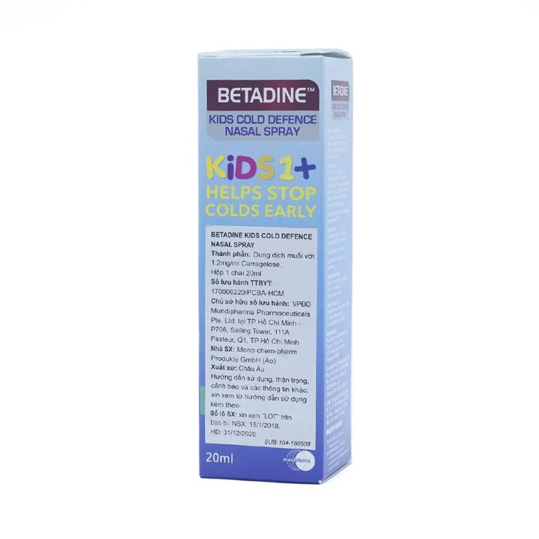 Xịt mũi Betadine Cold Defense Nasal Spray Kids 1+ 20ml dùng cho cảm cúm trẻ em