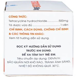 Thuốc Tetracycline 500mg Mekophar điều trị nhiễm khuẩn đường hô hấp, đường sinh dục (10 vỉ x 10 viên)
