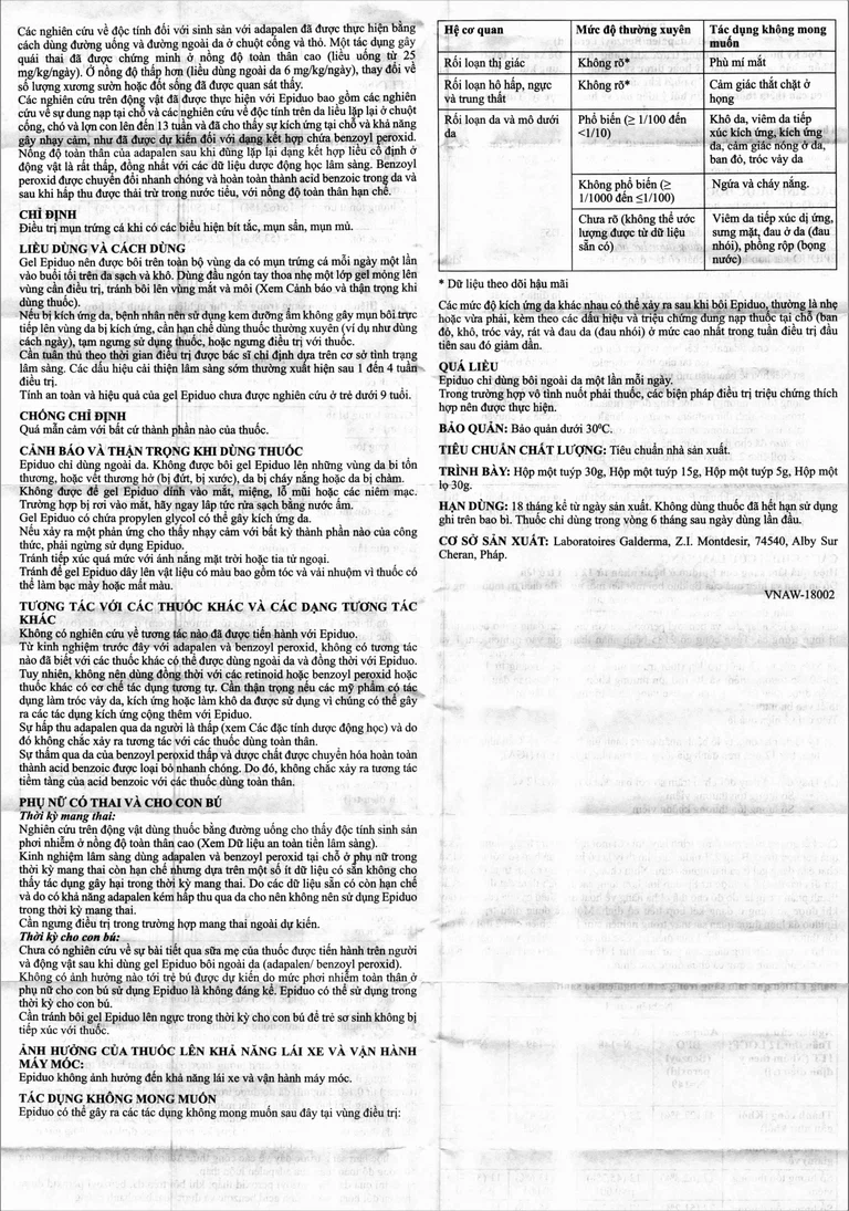 Gel bôi ngoài da Epiduo 0.1%/2.5% Galderma điều trị mụn trứng cá (15g)