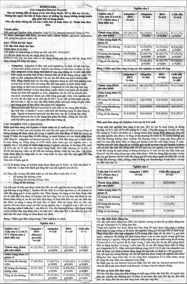 Gel bôi ngoài da Epiduo 0.1%/2.5% Galderma điều trị mụn trứng cá (15g)