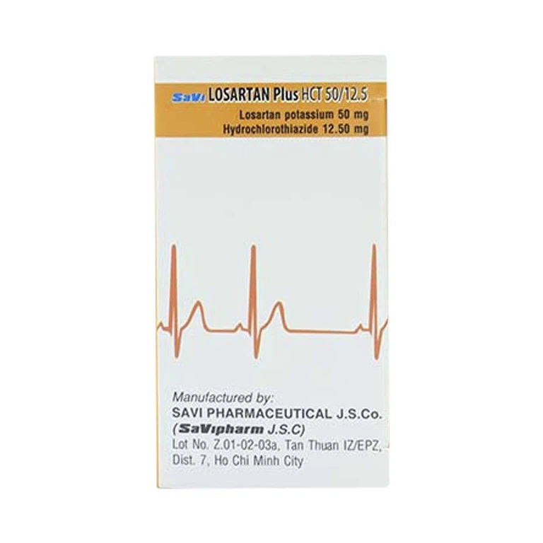 Thuốc Losartan Plus HCT 50/12.5 Savi Pharm điều trị tăng huyết áp (3 vỉ x 10 viên)