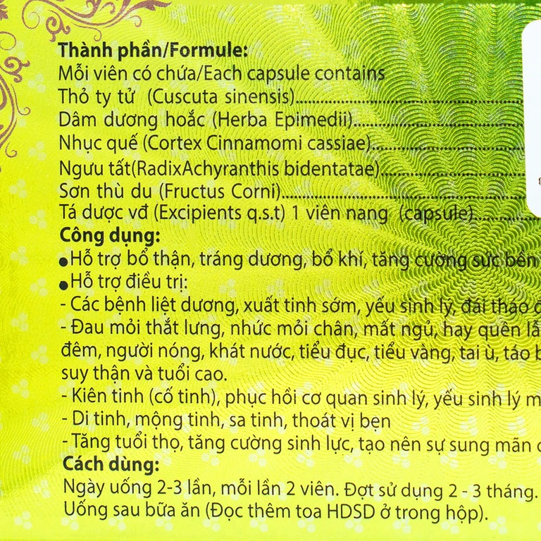 Viên uống Thịnh Dương Chủng Tử Hồng Phước bổ thận, tráng dương (3 vỉ x 10 viên)