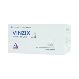 Dung dịch Vinzix 20mg/2ml Vinphaco điều trị phù trong suy tim sung huyết (10 vỉ x 5 ống x 2ml)