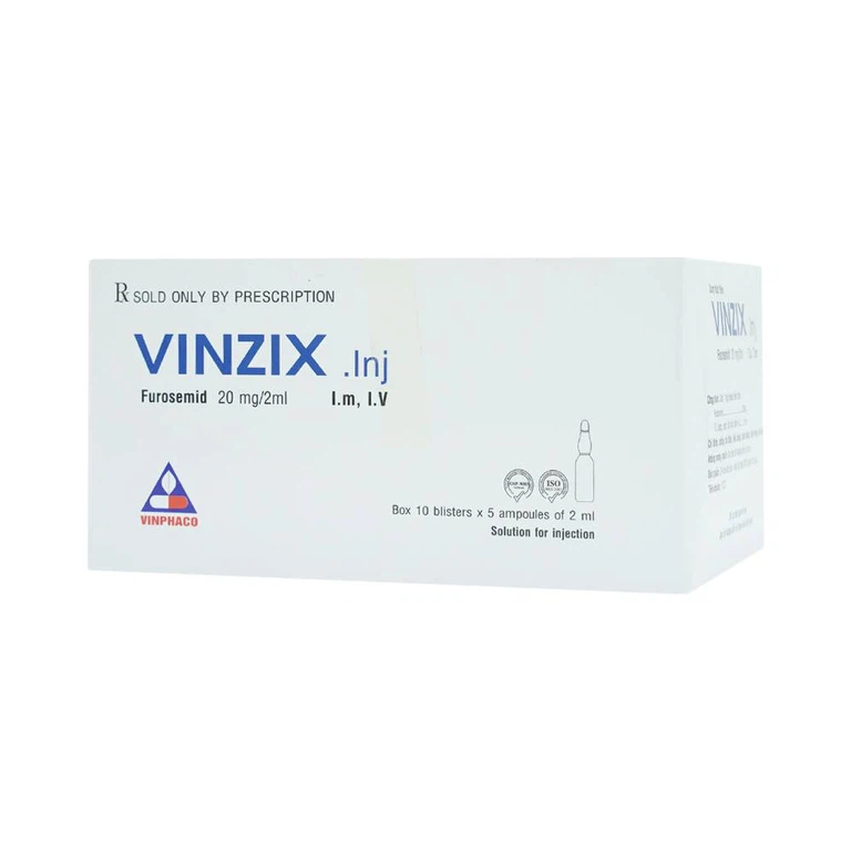 Dung dịch Vinzix 20mg/2ml Vinphaco điều trị phù trong suy tim sung huyết (10 vỉ x 5 ống x 2ml)