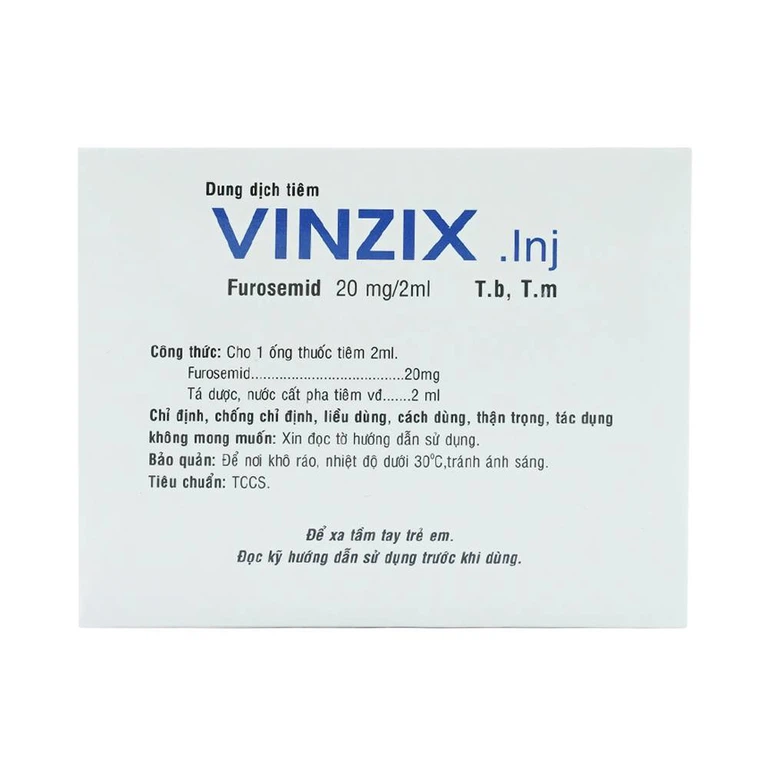 Dung dịch Vinzix 20mg/2ml Vinphaco điều trị phù trong suy tim sung huyết (10 vỉ x 5 ống x 2ml)