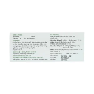 Thuốc Ibuprofen 200 Nadyphar giảm đau, kháng viêm thống kinh, nhức đầu, đau răng, viêm khớp (10 vỉ x 10 viên)