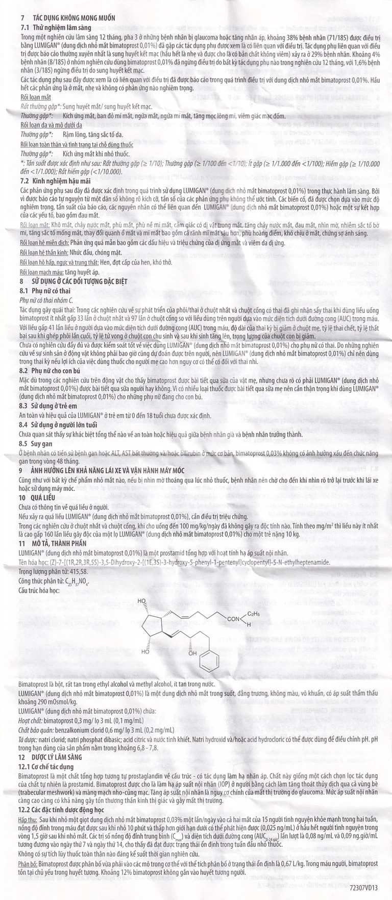 Thuốc nhỏ mắt Lumigan 0.01% Allergan giảm tăng áp suất nội nhãn (3ml)