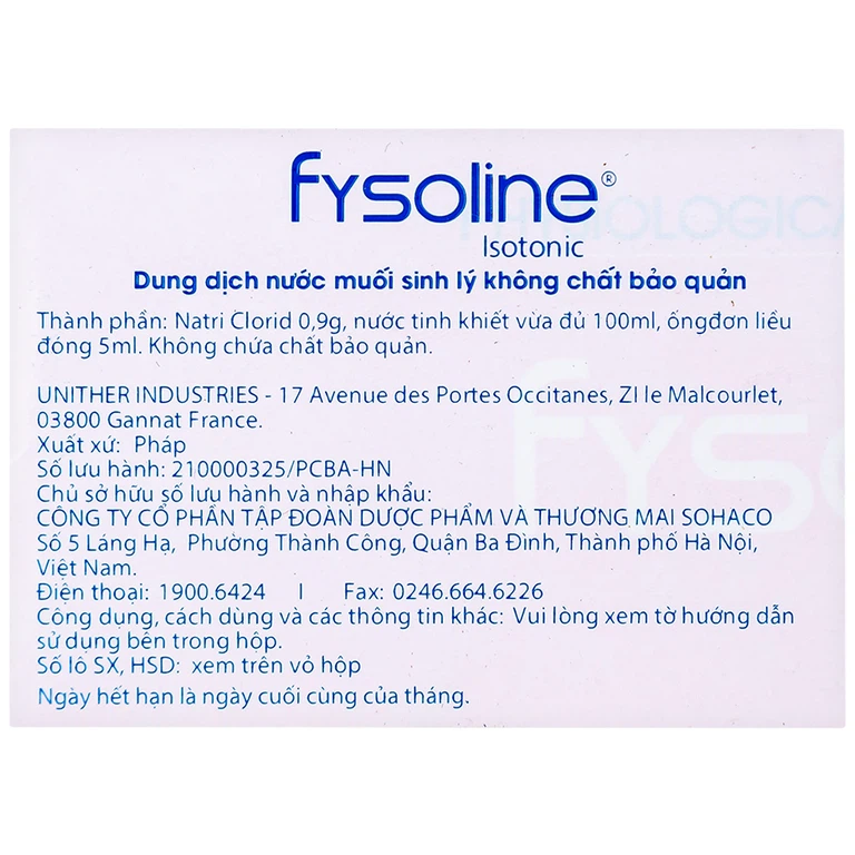 Dung dịch nước muối sinh lý không chất bảo quản Fysoline Gifrer làm sạch mắt, mũi (40 ống)