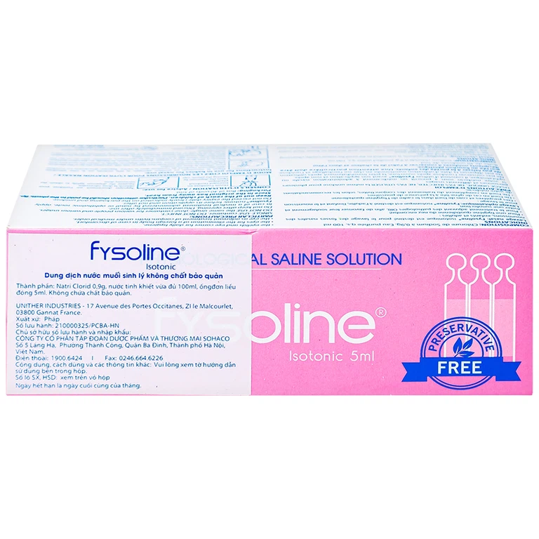 Dung dịch nước muối sinh lý không chất bảo quản Fysoline Gifrer làm sạch mắt, mũi (40 ống)